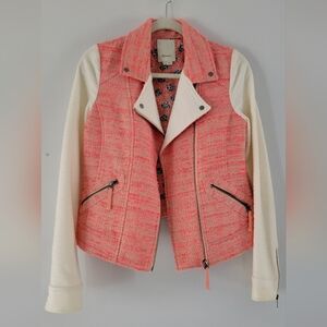 Anthropologie Elevenses Blushed Tweed Pink Moto Jacket Size 6